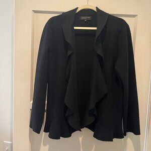 Jones New York Black Merino Wool Ruffle Cardigan with Peplum, Size L